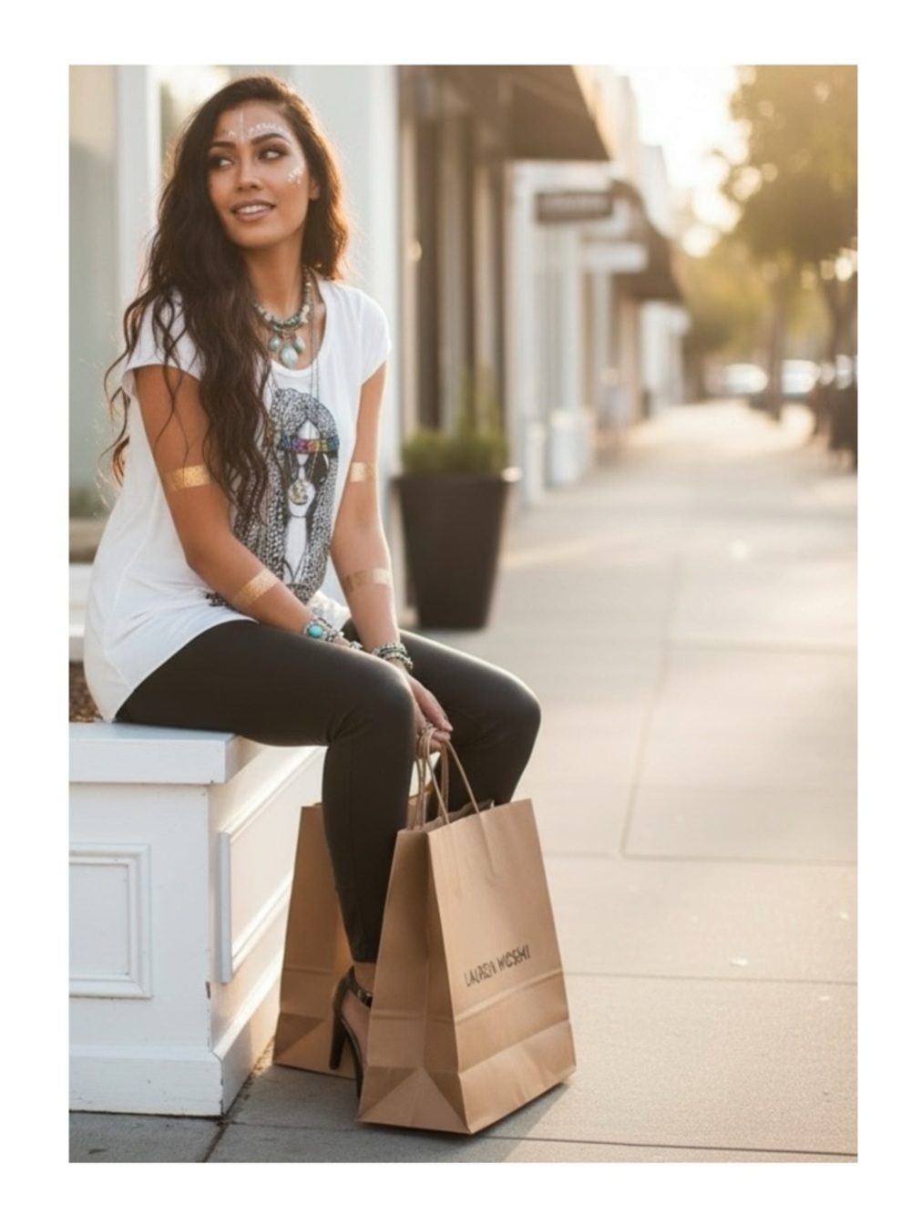 VHTF: Lauren Moshi โ๏ธ๏ธ Tess Color Foil Hippie Girl Swing Tee T Shirt โ๏ธ๏ธ White M - Picture 15 of 16